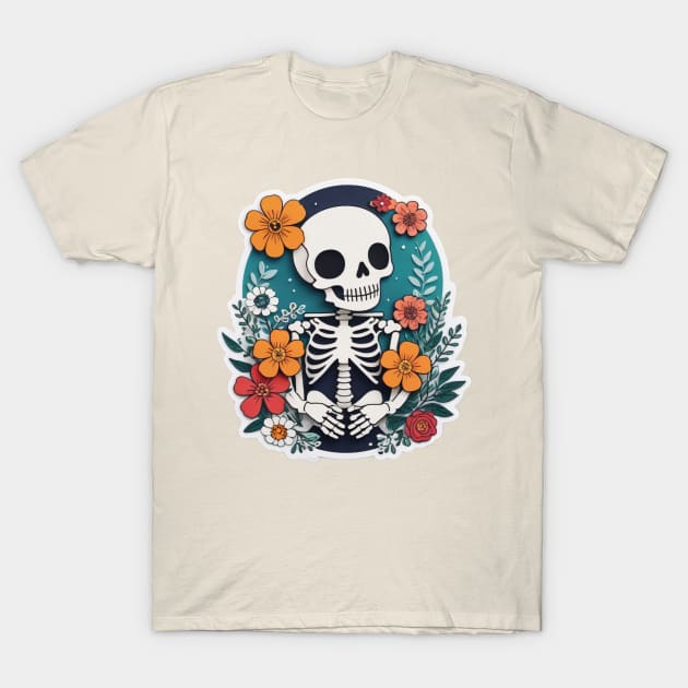 Cute floral kawaii skeleton No.8 T-Shirt by taoteching
